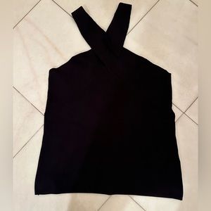 Reiss black ribbed cross strap tank top, L